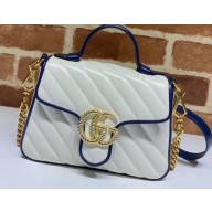 Gucci Diagonal GG Marmont Mini Top Handle Bag 583571 White/Blue 2020
