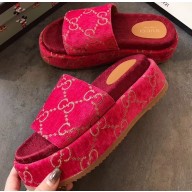Gucci GG Canvas Platform Slide Sandals 573018 Fuchsia 2020