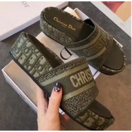 Dior Heel 5.5cm Dway Slides Mules in Oblique Embroidered Cotton Green