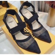 Fendi Heel 8cm Colibri Tech Mesh Slingbacks Black 2020