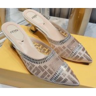 Fendi Heel 5.5cm Colibri Tech Mesh Slingbacks Sabots Rhinestone Embroidery Nude 2020