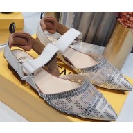 Fendi Colibri Tech Mesh Slingbacks Sabots Flats Rhinestone Embroidery White/Silver 2020