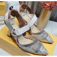 Fendi Heel 8.5cm Colibri Tech Mesh Slingbacks Rhinestone Embroidery White/Silver 2020