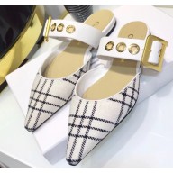 Dior D-Dior Slingbacks Flats Mules Tweed White