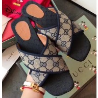 Gucci GG Canvas Cross-strap Slide Sandals Blue 2020