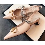 Gucci Chain Leather Pumps with Horsebit 616596 White 2020