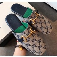 Gucci Horsebit Rounded Toe GG Canvas Slippers Blue 2020