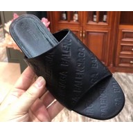 Balenciaga Oval Embossed Logo Mules Sandals Black 2020