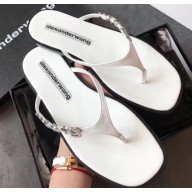 Alexander Wang Crystal Logo Thong Sandals White 2020