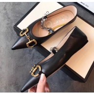 Gucci Chain Leather Ballet Flats with Horsebit 621161 Black 2020