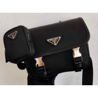 Prada Nylon and Saffiano Leather Shoulder Bag 2VD034 Black 2020