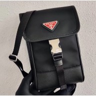 Prada Nylon and Saffiano Mobile Phone Case with Shoulder Strap 2ZH109 Black/Red Logo 2020