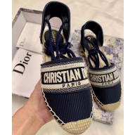 Dior Granville and Embroidered Cotton Lace-up Espadrilles Sandals Dark Blue 2020
