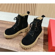 Valention women's lace-up suede leather ankle boot in black 2024