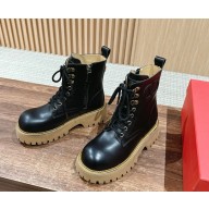 Valention women's lace-up calfskin ankle boot in black 2024