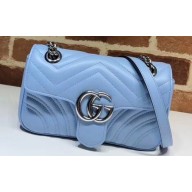 Gucci Leather GG Marmont Mini Shoulder Bag 446744 Pastel Blue 2020