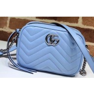 Gucci Leather GG Marmont Mini Shoulder Camera Bag 448065 Pastel Blue 2020