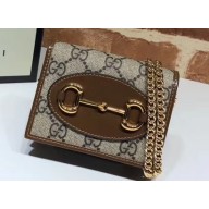Gucci 1955 Horsebit Small Wallet with Chain Bag 623180 GG Canvas Brown 2020