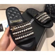 Chanel Chain and Pearl Mules Slipper Sandals Black 2020