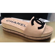 Chanel CC Logo Mules Slipper Sandals Beige Runway 2020