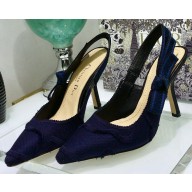 Dior Heel 9.5cm J'Adior Slingback Pumps Camouflage Embroidered Dark Blue 2020