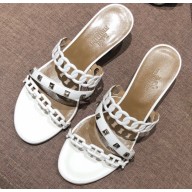 Hermes Heel 5cm Ajaccio Sandals Studs White 2020