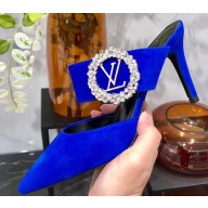 Louis Vuitton Heel 8.5cm Madeleine Mules Velvet Blue 2020