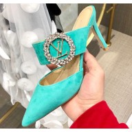 Louis Vuitton Heel 8.5cm Madeleine Mules Velvet Turquoise 2020