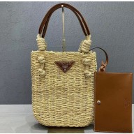 Prada Raffia and Leather Bucket Bag 2020