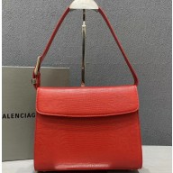 Balenciaga Ghost Medium Shoulder Bag Lizard Pattern Red 2020