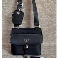 Prada Nylon Bandoleer Cross-Body Bag 2VH110 Black 2020