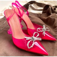 Amina Muaddi Heel 10cm Rosie Embellished PVC Bow Pumps Fuchsia