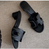 Hermes Heel 5cm Oasis Slipper Sandals Black/Stitching 2020