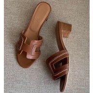 Hermes Heel 5cm Oasis Slipper Sandals Brown/Stitching 2020