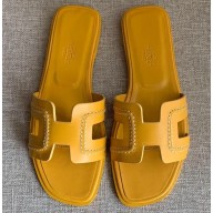 Hermes Oran Flat Slipper Sandals Yellow/Stitching 2020