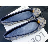Gucci Bamboo and Bow GG Canvas/Leather Ballet Flats Blue
