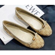 Gucci Bamboo and Bow GG Canvas/Leather Ballet Flats Beige