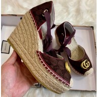 Gucci GG Matelassé Canvas Platform Espadrilles Sandals Coffee 2020