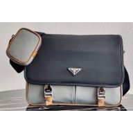 Prada Nylon and Saffiano Leather Shoulder Bag 2VD768 Black/Gray 2020