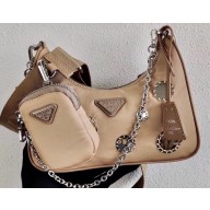 Prada Re-Edition 2005 Nylon Shoulder Hobo Bag 1BH204 Mirror Patches Beige 2020