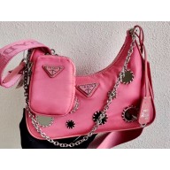 Prada Re-Edition 2005 Nylon Shoulder Hobo Bag 1BH204 Mirror Patches Pink 2020