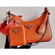 Prada Re-Edition 2005 Saffiano Leather Shoulder Hobo Bag 1BH204 Orange 2020