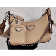 Prada Re-Edition 2005 Saffiano Leather Shoulder Hobo Bag 1BH204 Beige 2020