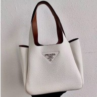 Prada Leather Bucket Handbag 1BG335/1BC127 White 2020