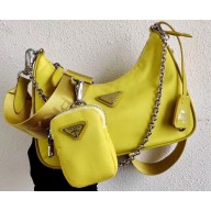 Prada Re-Edition 2005 Nylon Shoulder Hobo Bag 1BH204 lemon yellow 2020
