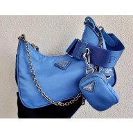 Prada Re-Edition 2005 Nylon Shoulder Hobo Bag 1BH204 Blue 2020
