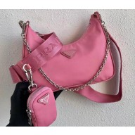 Prada Re-Edition 2005 Nylon Shoulder Hobo Bag 1BH204 Pink 2020