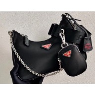 Prada Re-Edition 2005 Nylon Shoulder Hobo Bag 1BH204 Black/Red Logo 2020
