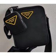 Prada Nylon Bandoleer Cross-Body Bag 2VH112 Black/Yellow Logo 2020