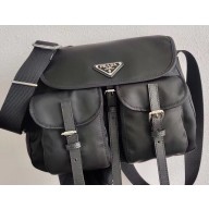 Prada Nylon and Saffiano Leather Shoulder Bag 1BD225 Black 2020